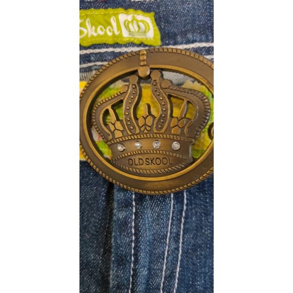 NWT Patchwork Denim Jeans OLD SKOOL URBAN Wide Hem ARTSY Distressed Rips Sz 5/6 - Picture 8 of 16